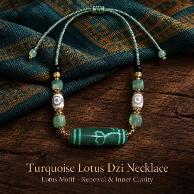 Jade-Green Dzi Focal Bead Necklace