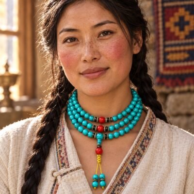 Turquoise Mala Prayer Necklace - Mindful Blessing Wrap Bracelet