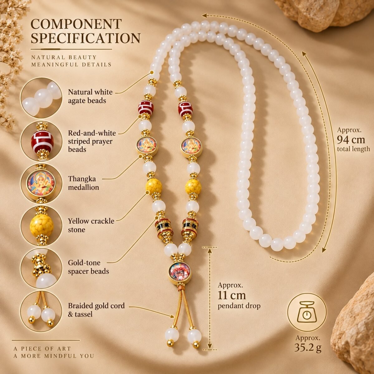 White Agate Thangka Clarity Pendant Chain