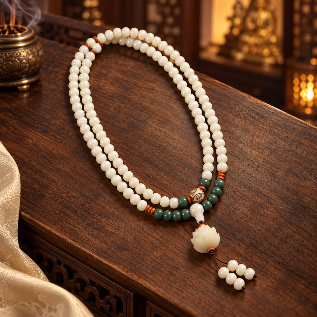 White Jade Bodhi 108-Bead Mala