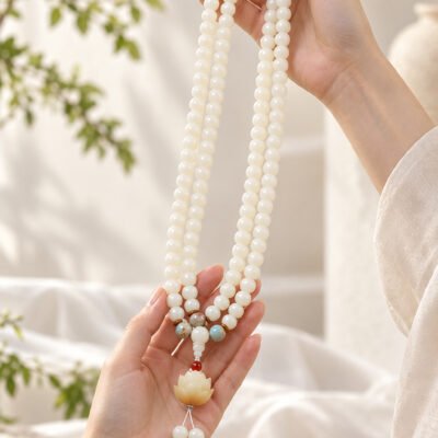 White Jade Bodhi 108-Bead Mala