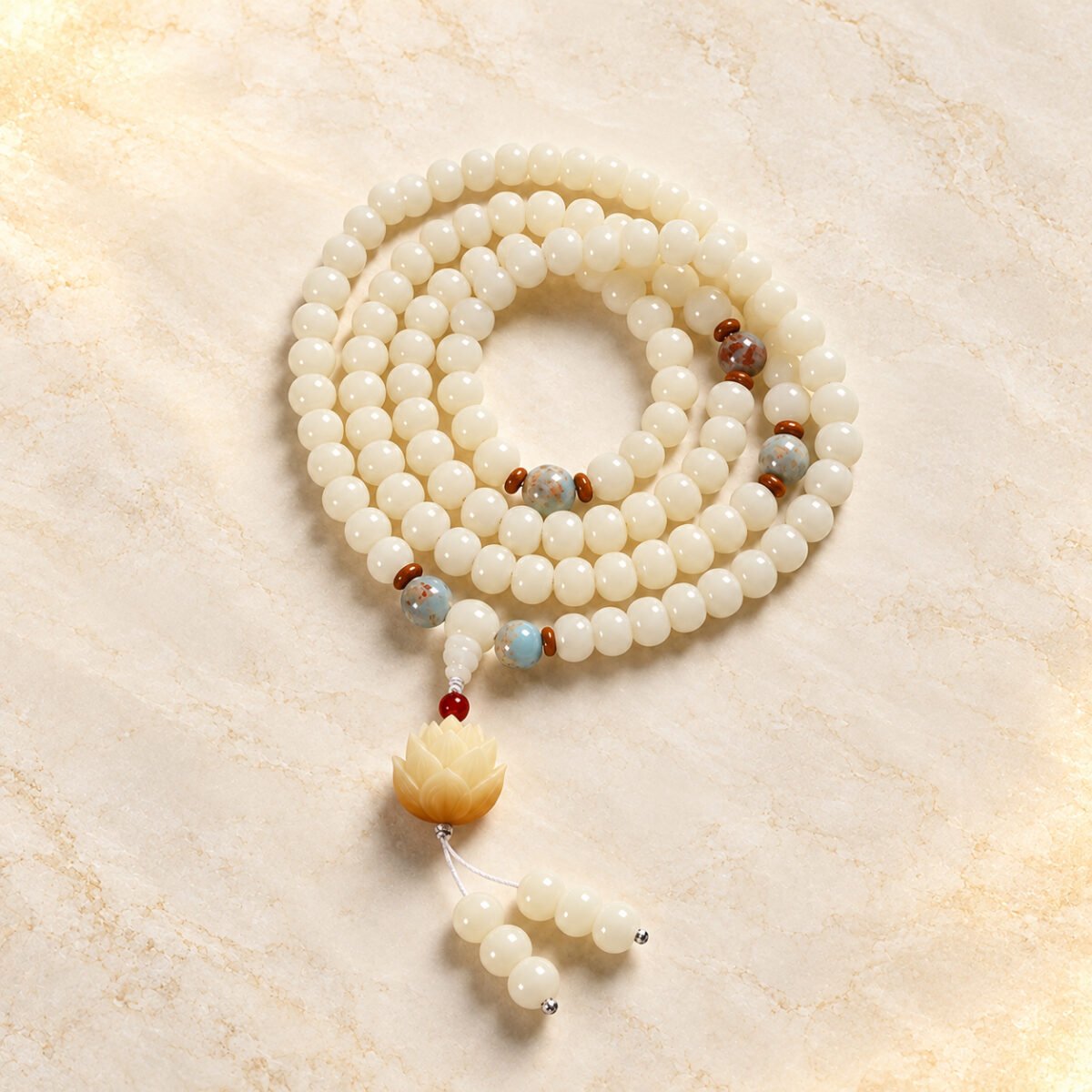 White Jade Bodhi 108-Bead Mala