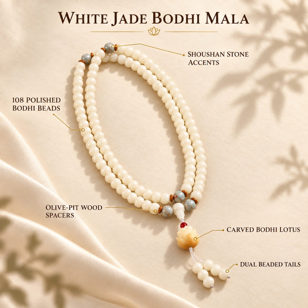 White Jade Bodhi 108-Bead Mala