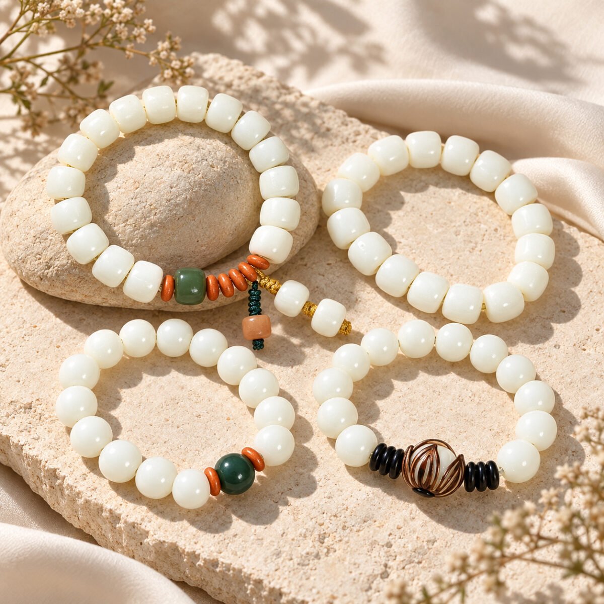 White Jade Bodhi Accent Bracelet Collection