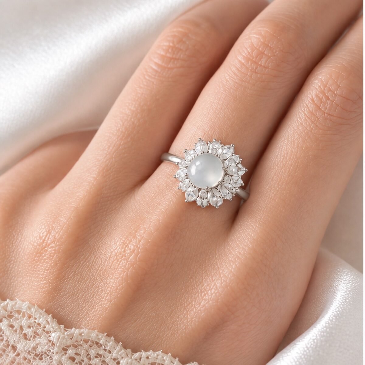 White Jade Floral Clarity Ring