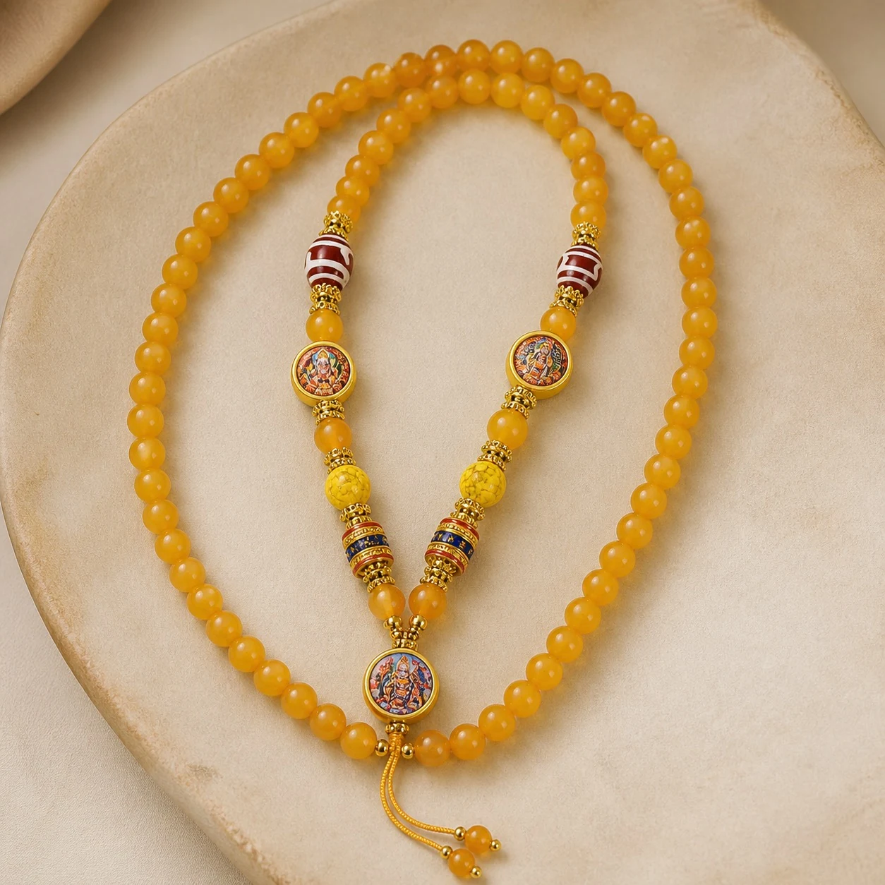 Yellow agate thangka-inspired pendant chain