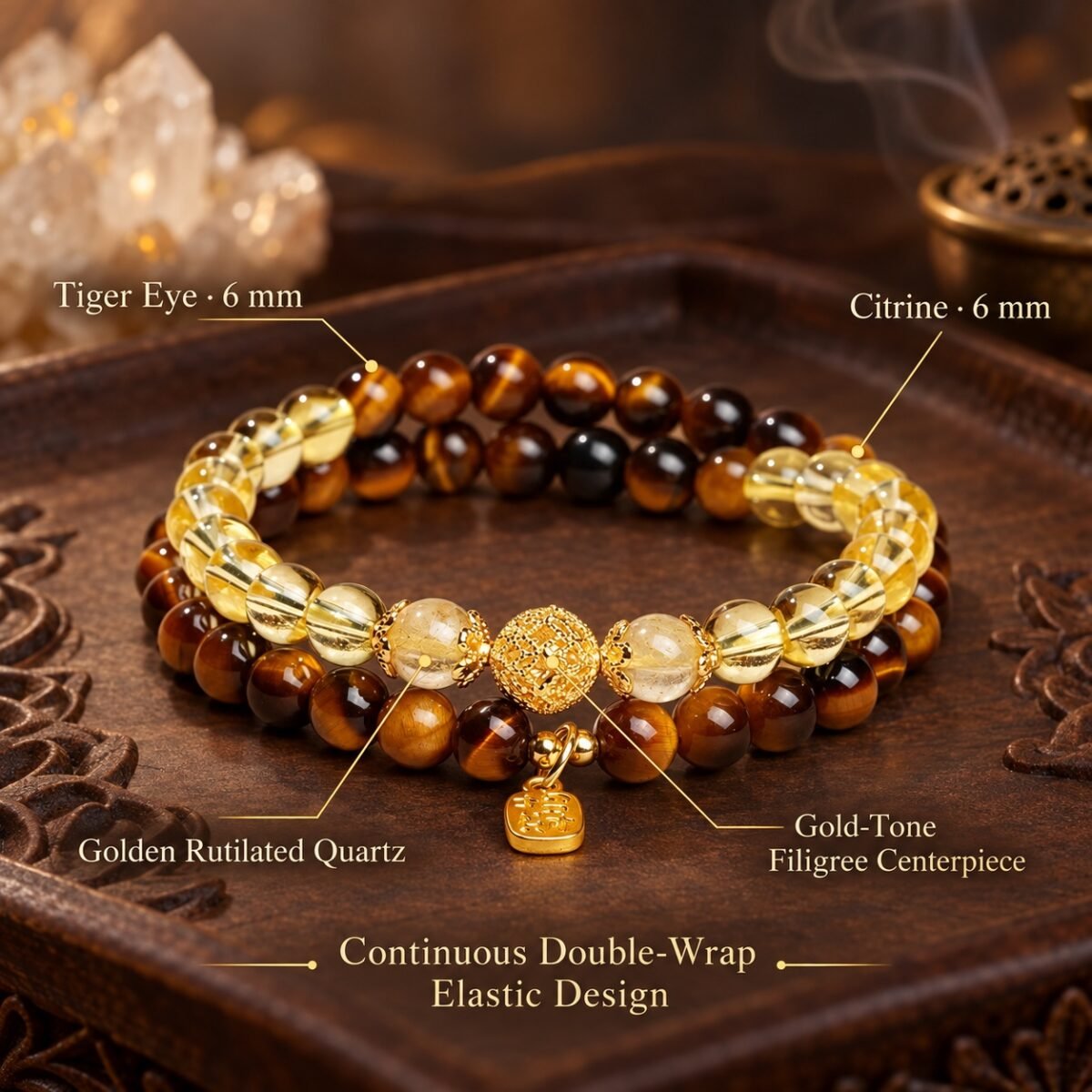 yellow-tiger-eye-citrine-prosperity-bracelet-double-wrap-6mm-components Sunlit Prosperity Tiger Eye & Citrine Bracelet