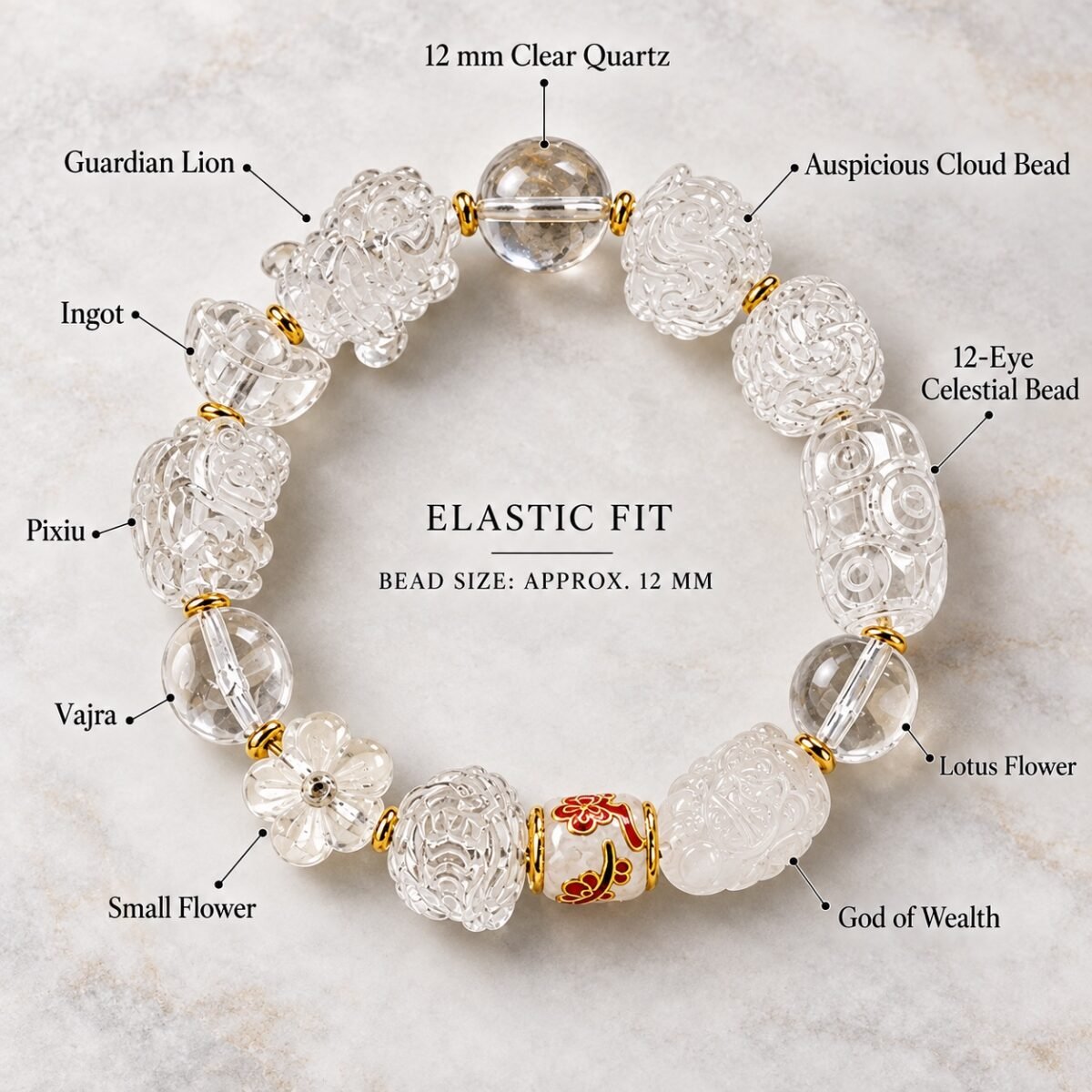 Clear Crystal Carved Guardian Bracelet