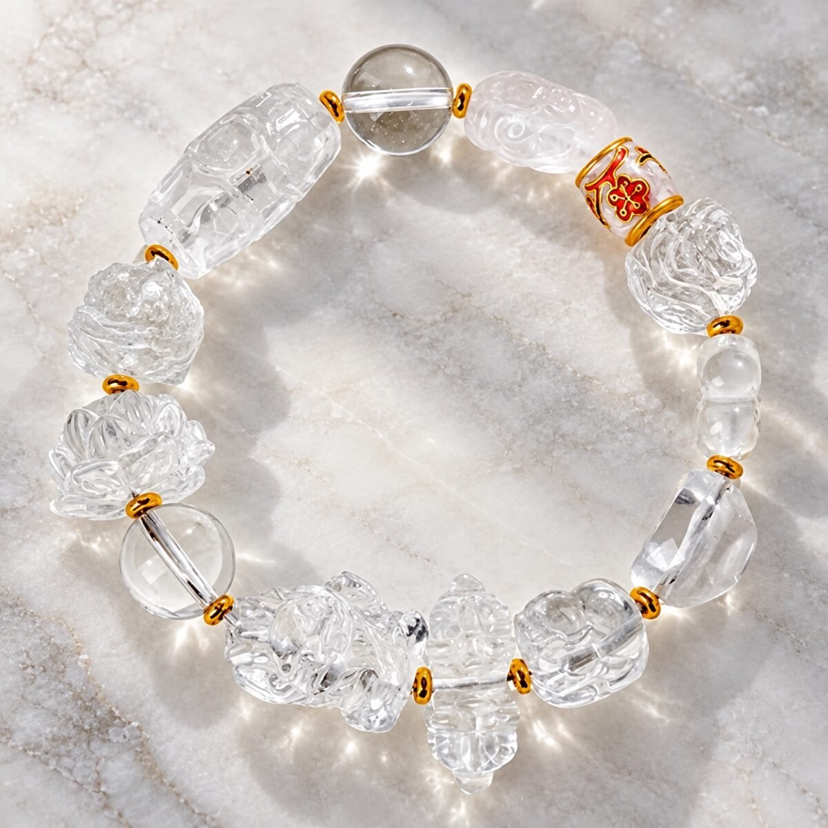 Clear Crystal Carved Guardian Bracelet