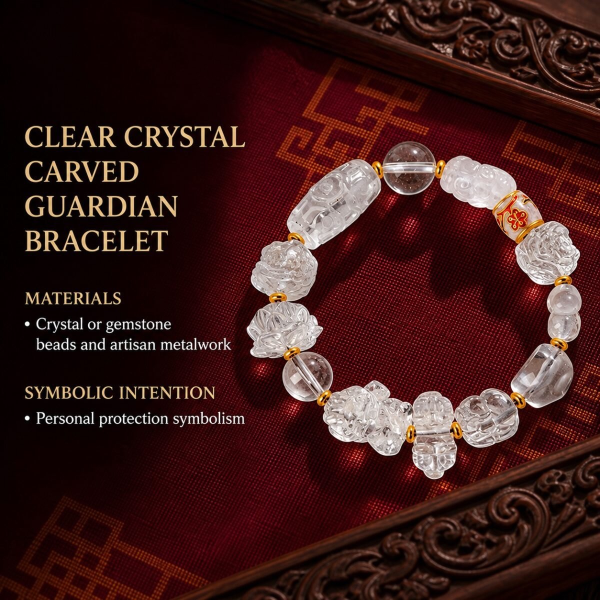 Clear Crystal Carved Guardian Bracelet