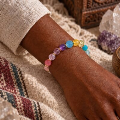 Rainbow Crystal Carved-Center Bracelet