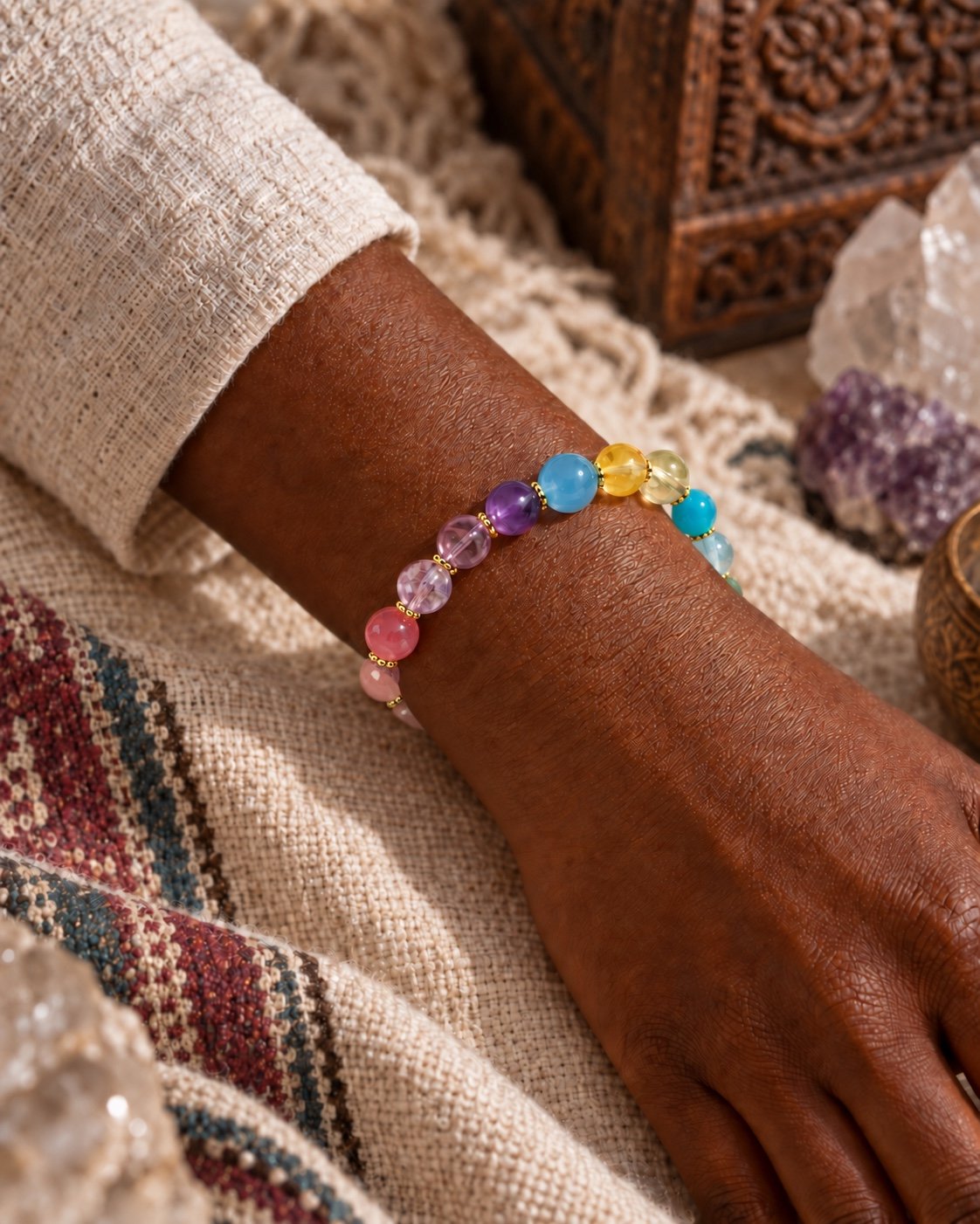 Rainbow Crystal Carved-Center Bracelet