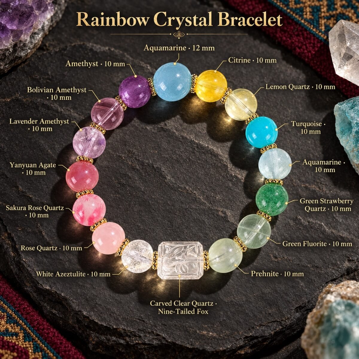 Rainbow Crystal Carved-Center Bracelet