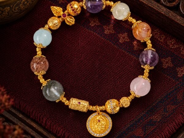 Gold Medallion Multigem Intention Bracelet