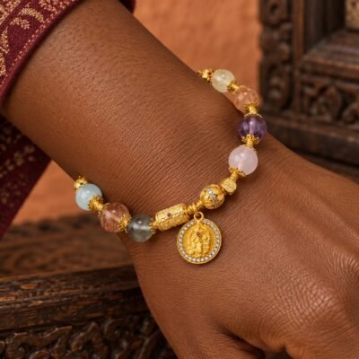 z1730083-gold-medallion-multigem-intention-bracelet-06-worn-wrist Gold Medallion Multigem Intention Bracelet