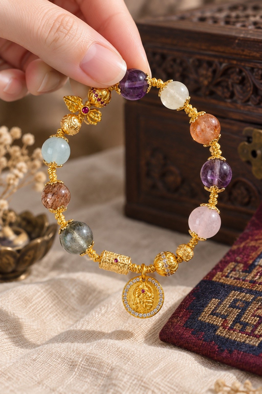 z1730083-gold-medallion-multigem-intention-bracelet-07-held Gold Medallion Multigem Intention Bracelet