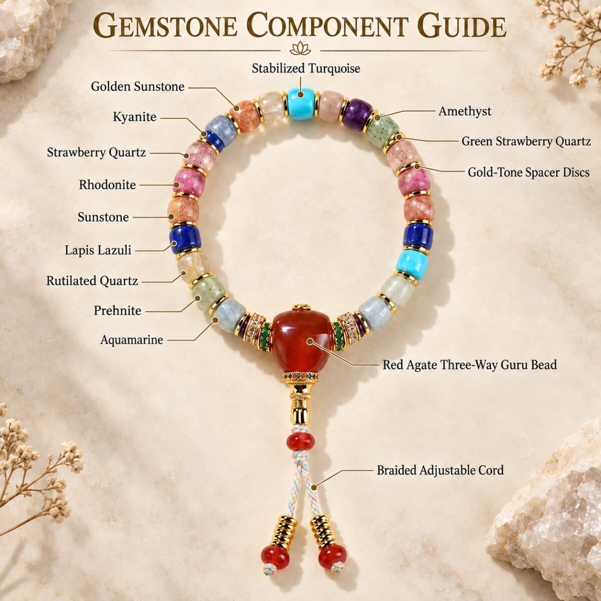 Tibetan Multigemstone Prayer Bracelet