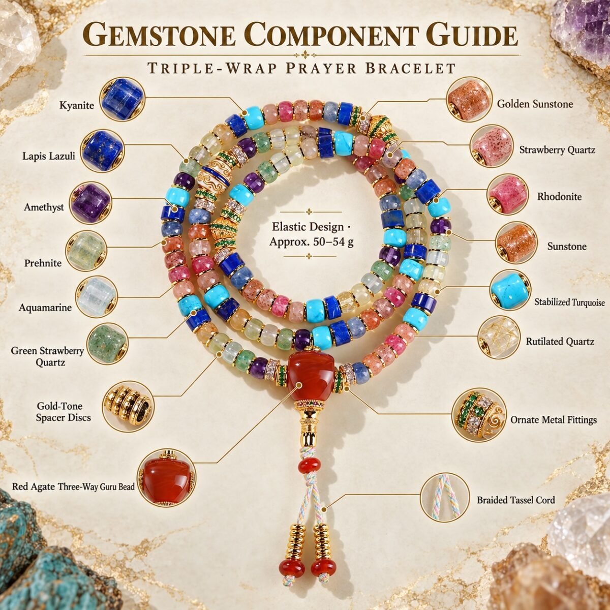 Himalayan Multigem Guru Mala — Triple-Wrap Bracelet & Meditation Necklace
