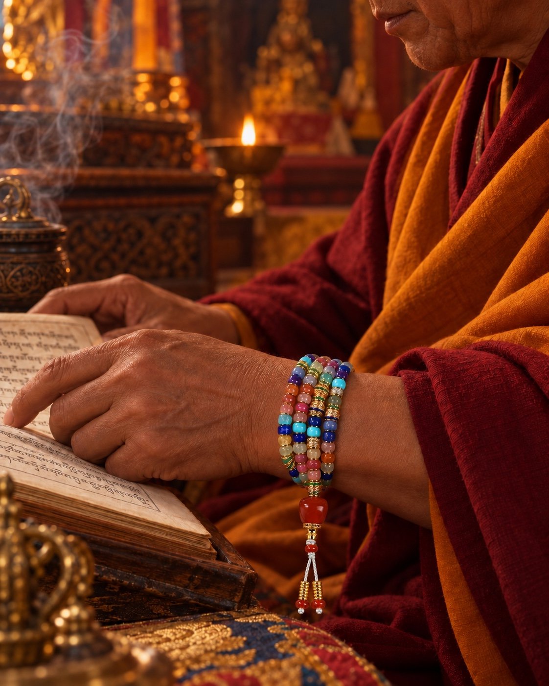 Himalayan Multigem Guru Mala — Triple-Wrap Bracelet & Meditation Necklace