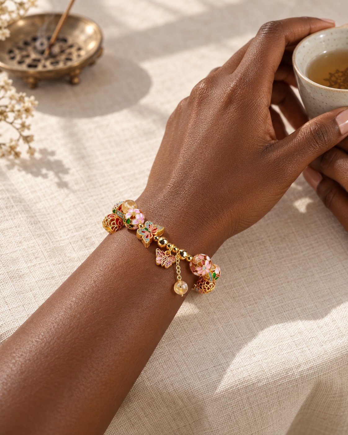 Cloisonné Butterfly Crystal Bracelet