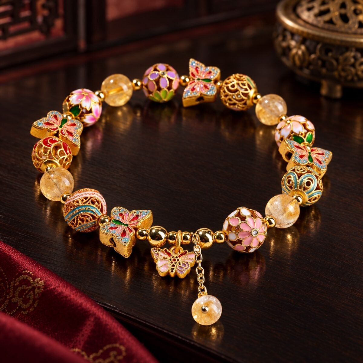 Cloisonné Butterfly Crystal Bracelet