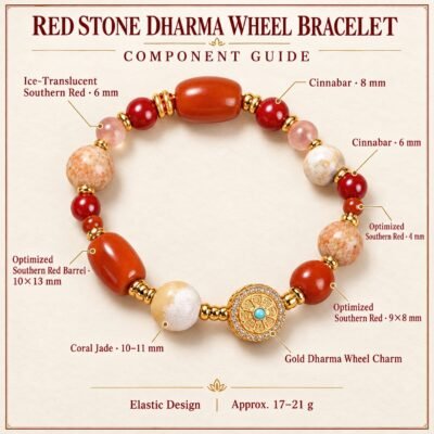 z22058051-components Red Stone Dharma Wheel Intention Bracelet