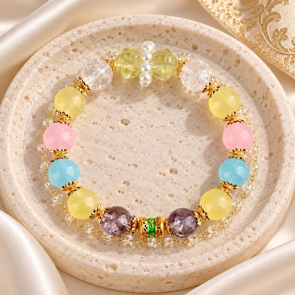 z7192003-pastel-crystal-gold-accent-bracelet-premium-main Pastel Crystal Bracelet with six colorful natural stones and gold-tone details