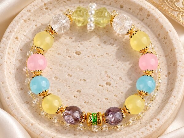 z7192003-pastel-crystal-gold-accent-bracelet-premium-main Pastel Crystal Bracelet with six colorful natural stones and gold-tone details