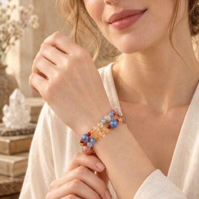 Blue, Red & Citrine Multi-Wrap Crystal Bracelet