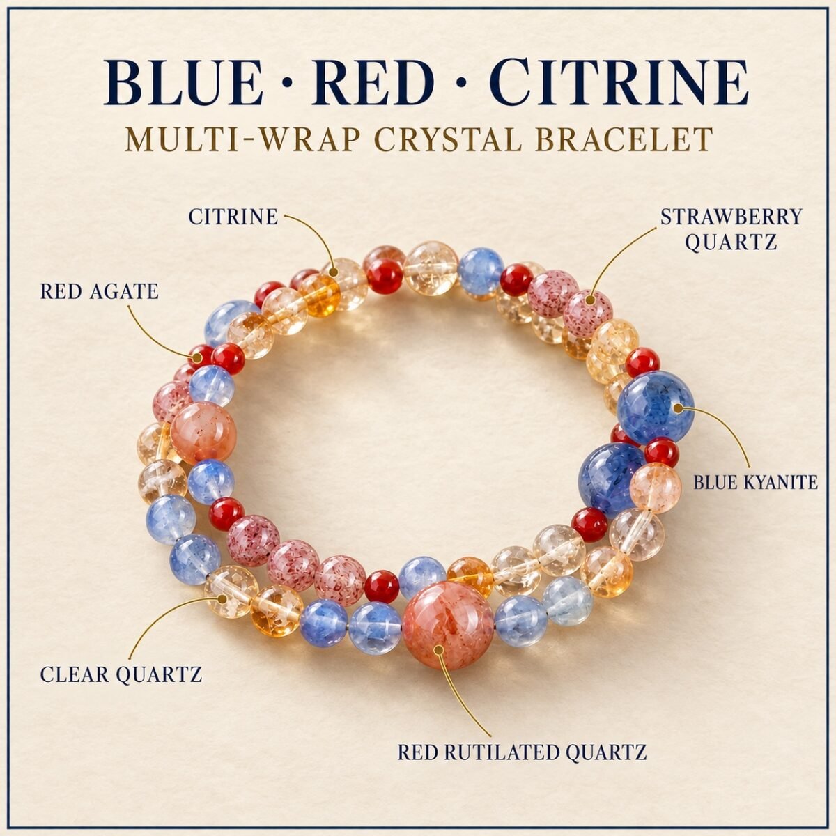 Blue, Red & Citrine Multi-Wrap Crystal Bracelet