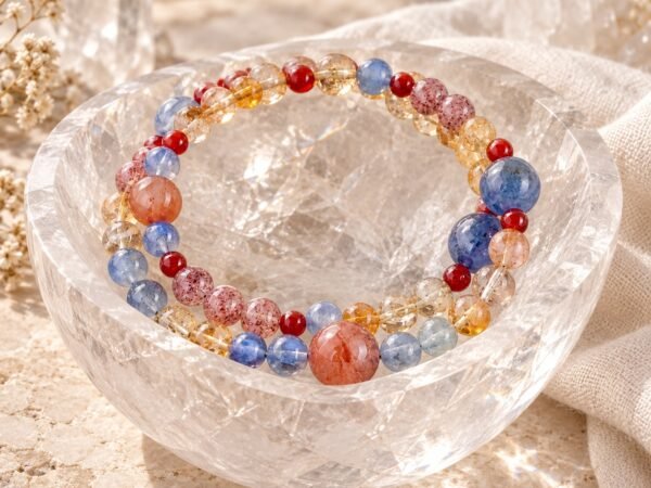 Blue, Red and Citrine Multi-Wrap Crystal Bracelet with five natural gemstones