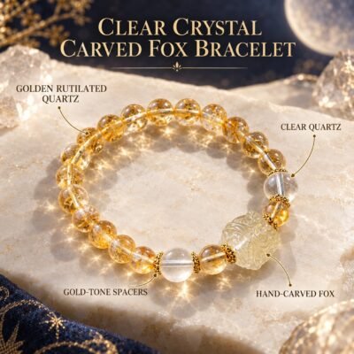 Clear Crystal Carved Guardian Lion Bracelet