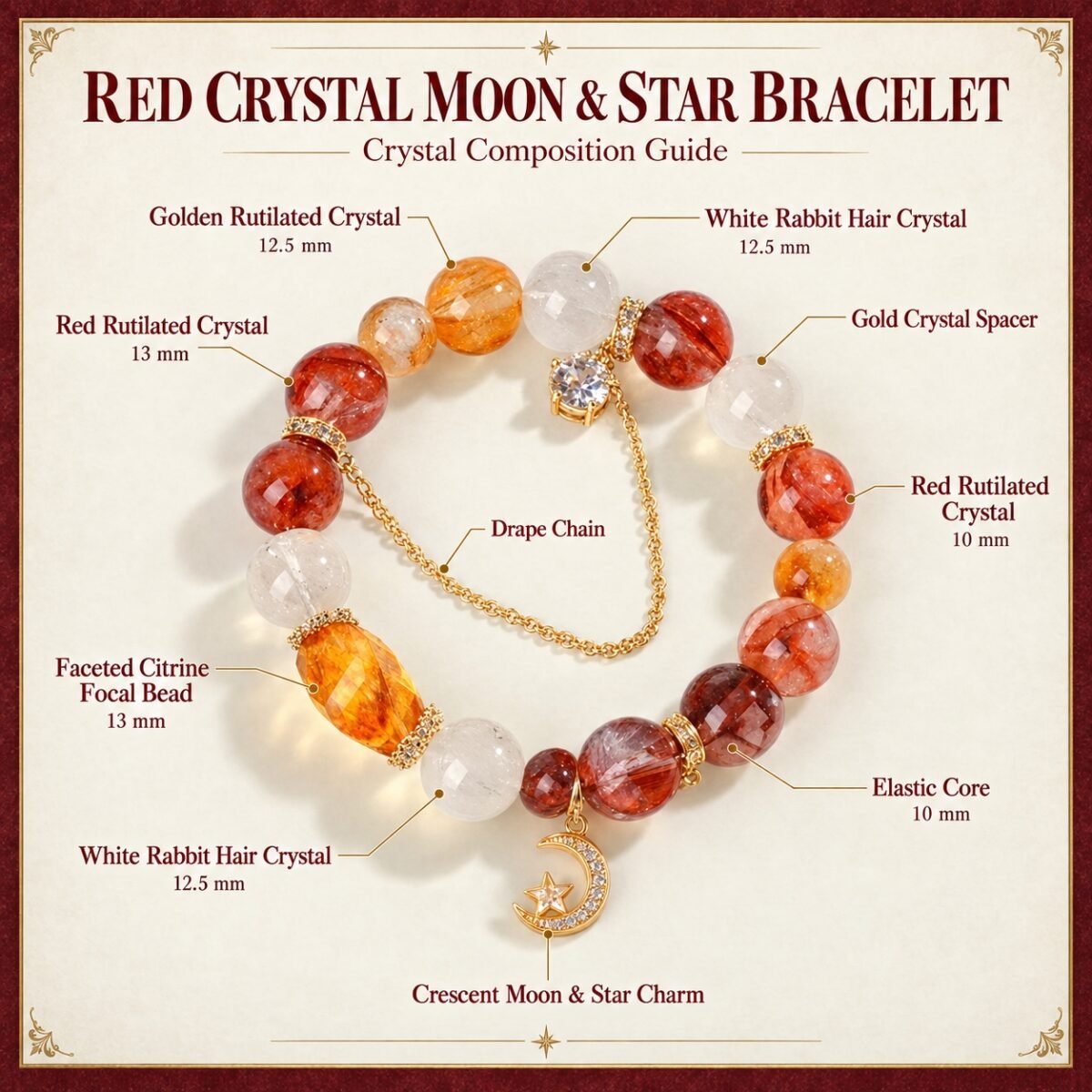 Red Crystal Moon & Star Charm Bracelet
