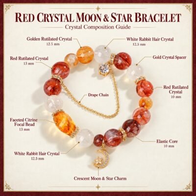 Red Crystal Moon & Star Charm Bracelet