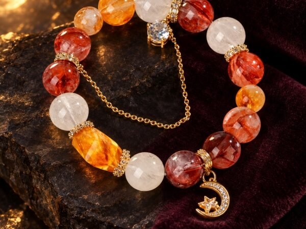 z7828055-single-product Red Moon Star Charm Bracelet with four quartz colors and crescent star detail