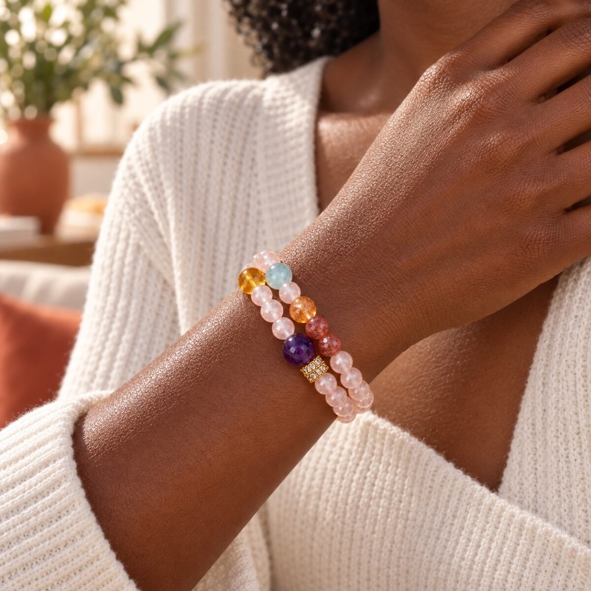 Rose Quartz & Amethyst Double-Wrap Bracelet