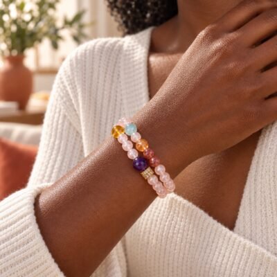 Rose Quartz & Amethyst Double-Wrap Bracelet