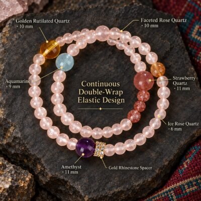 Rose Quartz & Amethyst Double-Wrap Bracelet