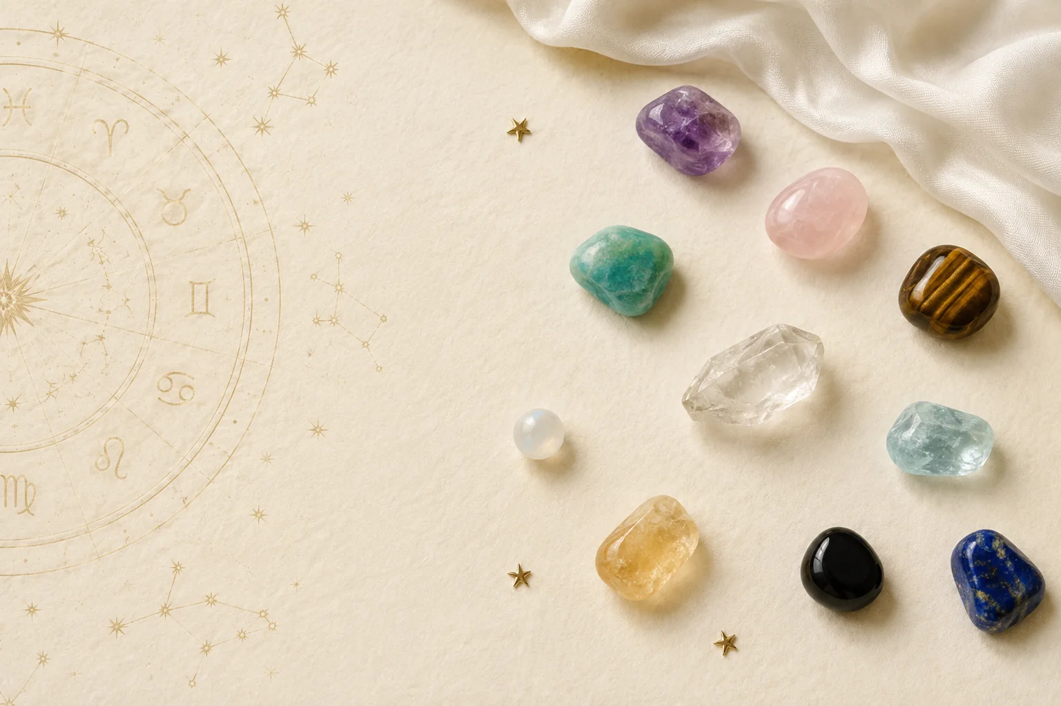 An airy collection of zodiac crystal beads and finished bracelets