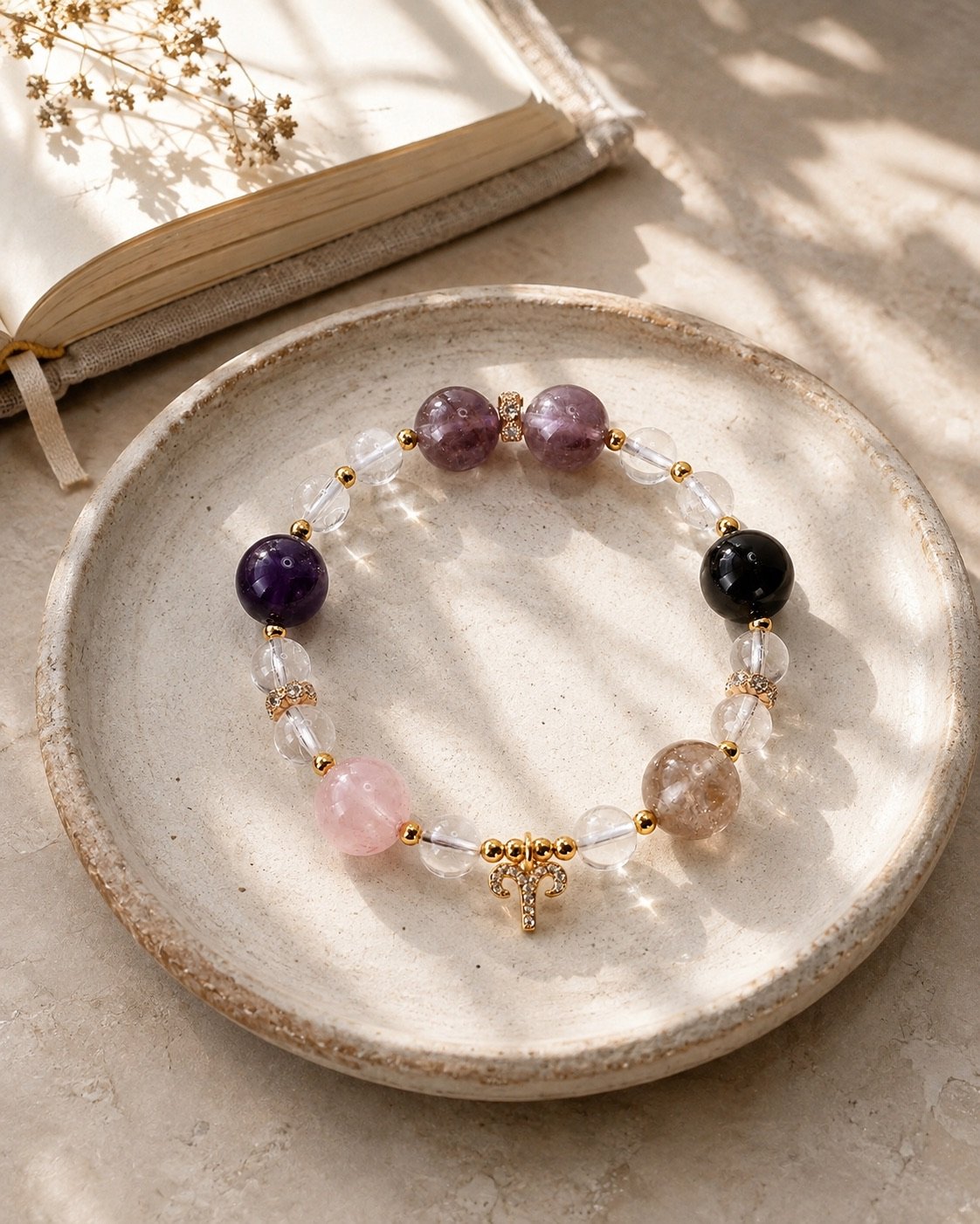 Libra crystal wrap bracelet on undyed wool